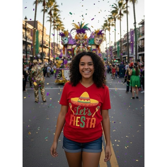 The Unbranded Brand Tops - Red "Let's Fiesta" V-neck T-Shirt - Size M